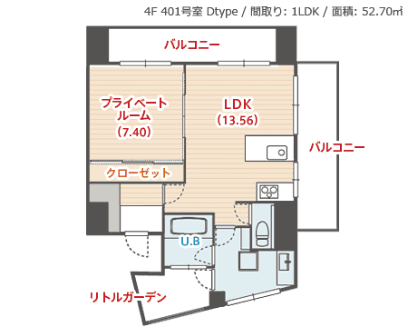 D-TYPE 401  Ԏ 1LDK ʐ 52.70u