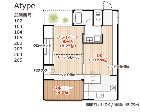 Atype/1LDK/45.79u